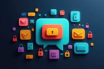 Secure encrypted messaging in chat bubbles digital communication illustration design technology environment lock concept for privacy protection