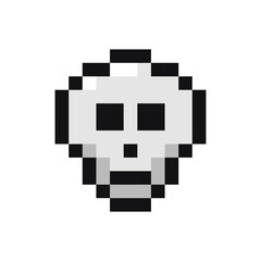 Skull pixel gaming item, skull 8 bit game resource, pixel art skull icon, skull game pixel element.