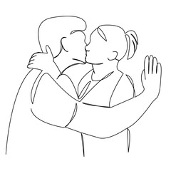 One continuous single drawing line art flat doodle couple, love, people, young, happy, happiness, romantic. Isolated image hand draw contour on a white background
