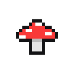 Obraz premium Mushroom pixel gaming item, fly agaric 8 bit game resource, pixel art mushroom icon, fly agaric game pixel element.