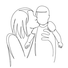 One continuous single drawing line art flat doodle happy, mom, people, mother, baby, woman, child, family, motherhood. Isolated image hand draw contour on a white background
