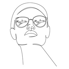 One continuous single drawing line art flat doodle glass, fly, girl, airplane, beautiful, tourism, optical. Isolated image hand draw contour on a white background
