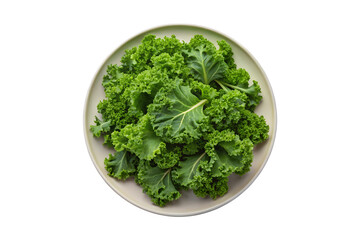 Fresh Green Kale Leaves on a Plate Overhead View Healthy Food
