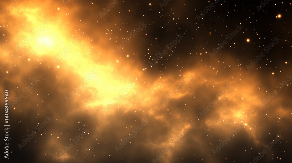 Canvas Prints cosmic nebula with golden hues and distant stars in a dark space background