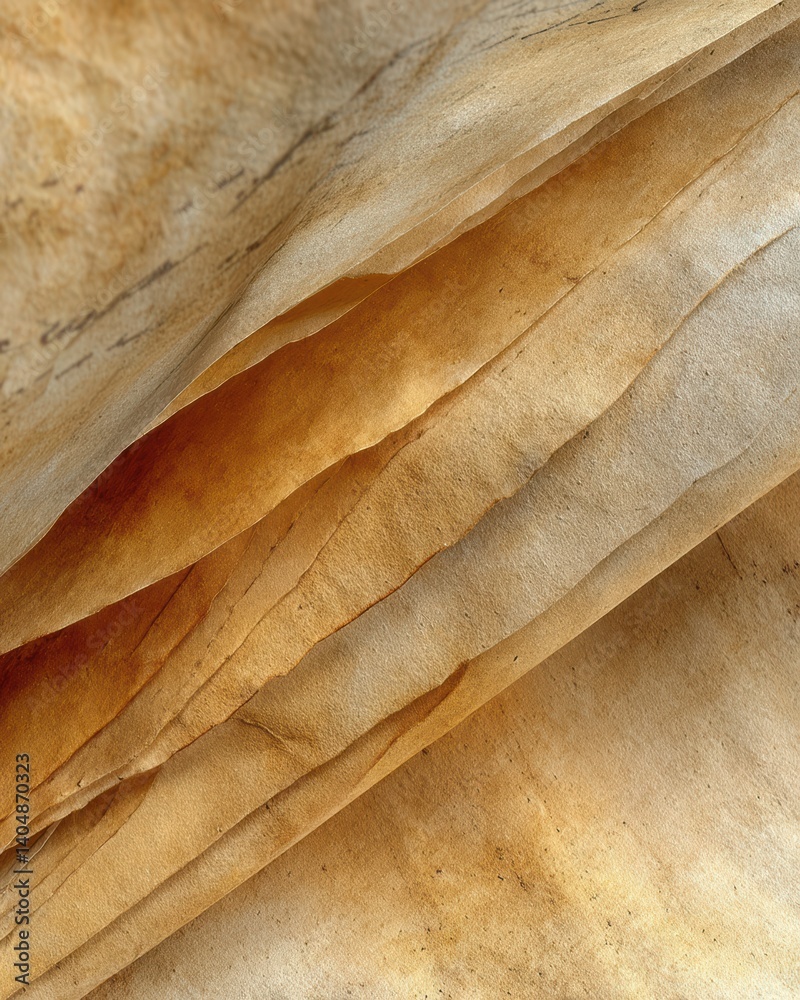 Poster worn paper texture illuminated by soft natural light reveals intricate folds and shadows