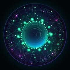 Futuristic digital radar pattern glows with blue fractal light