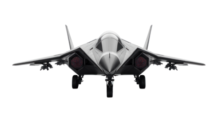 Futuristic fighter jet cutout background airfield digital art isolated view high-tech concept