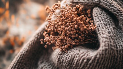 Dried coriander seeds on burlap fabric