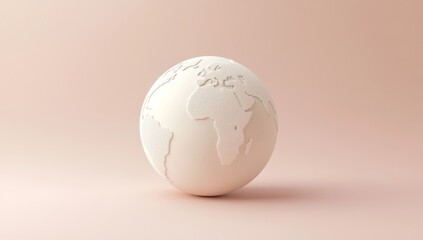Simple, minimalist, 3D earth globe on a soft pastel background.  Detailed map