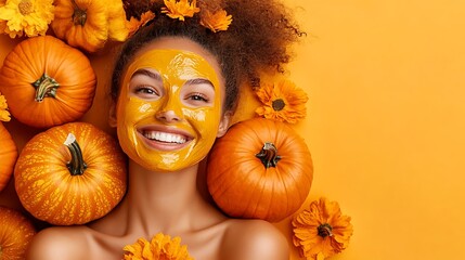Pumpkin-themed facial mask treatment for radiant skin.