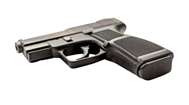 Action shot of a handgun on a cutout background studio environment close-up view for visual impact