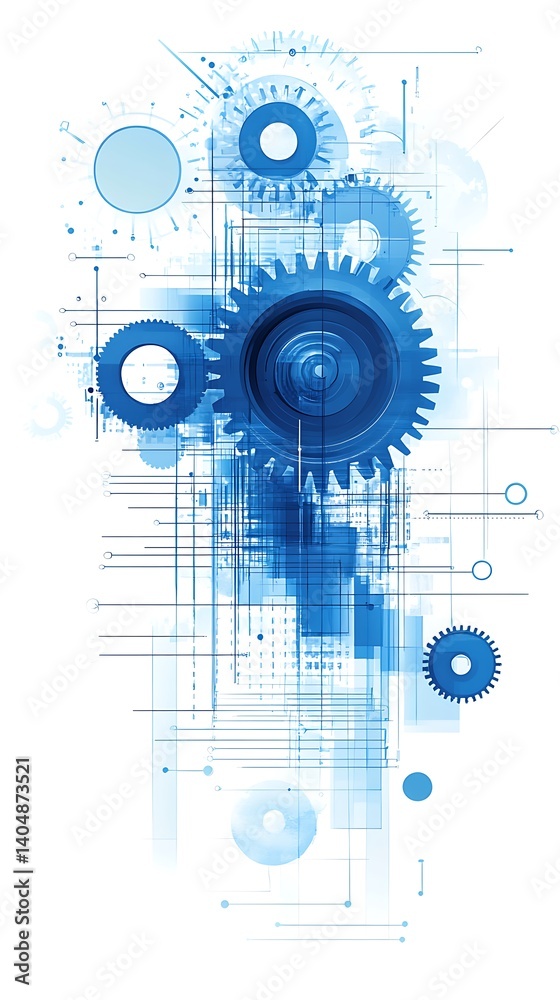 Aufkleber abstract blue gears on white backdrop technical and connection lines