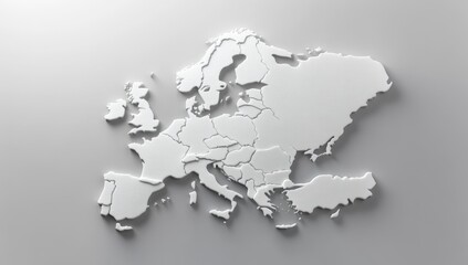 Fototapeta premium 3D European map. Detailed white relief map of Europe