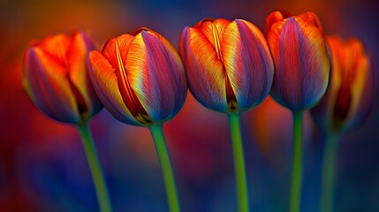 Fototapeta premium Vibrant tulips in a gradient of fiery colors.