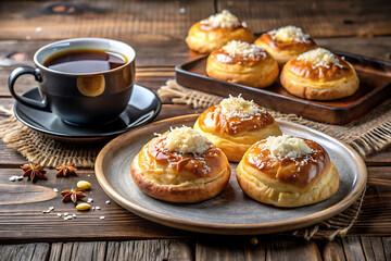 Comfort Food at Its Best &ndash; Creamy Pastries and Steaming Black Coffee.