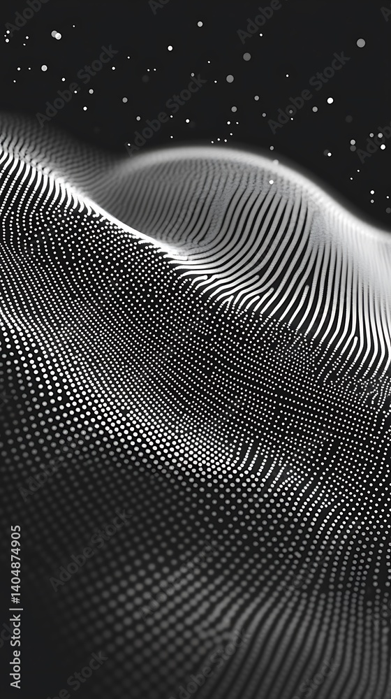 Poster abstract dotted wavy surface with transparent background; white dots texture