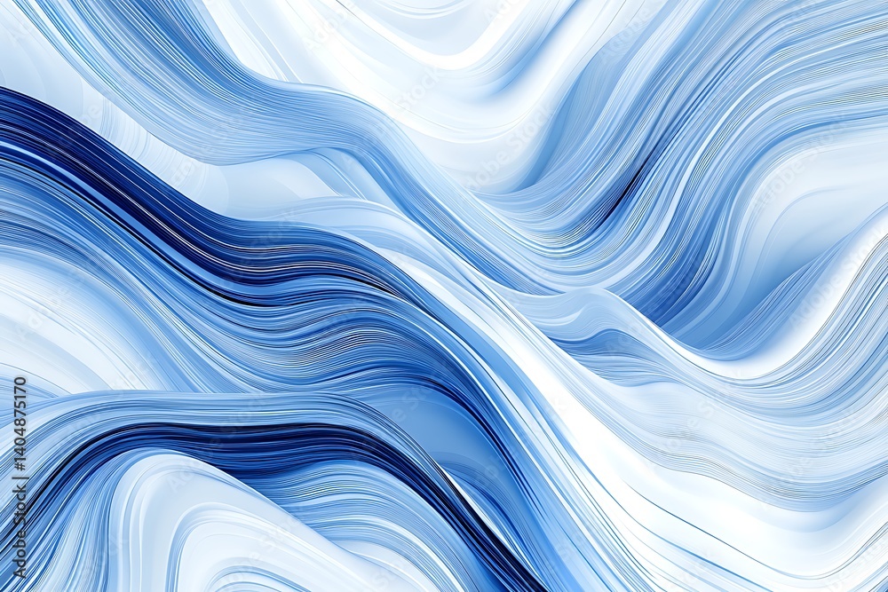 Poster abstract flowing blue white lines pattern, curving motion background design