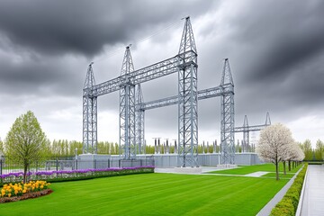 Naklejka premium A small power station near a rural community with basic fencing