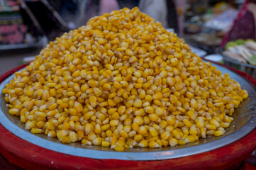 Ayodhya , India-4 January 2025 Boiled sweet corn is kept for sale at Ayodhya Uttar Pradesh India