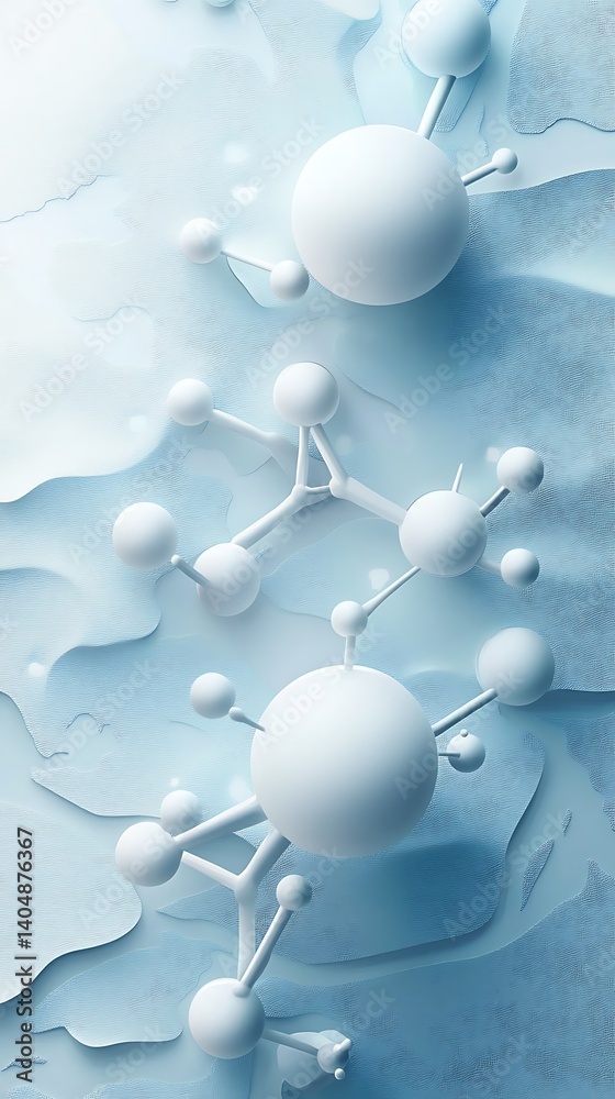 Poster abstract molecule structure on textured background in light blue and white tones