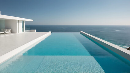 Obraz premium A luxurious infinity pool offers stunning views of the ocean and a modern architectural design.