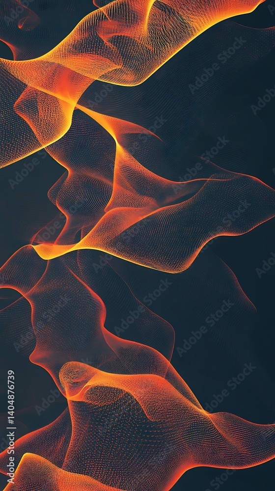 Poster Abstract Orange Mesh Wave Forms Dynamic Pattern on Dark Backdrop Resource