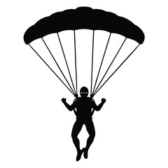 Skydiver flying with parachute silhouette vector isolated on white background 
