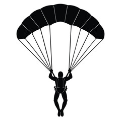 Skydiver flying with parachute silhouette vector isolated on white background 
