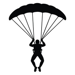 Skydiver flying with parachute silhouette vector isolated on white background 