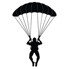 Skydiver flying with parachute silhouette vector isolated on white background 
