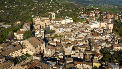 Fototapeta premium Aerial view of the historic center of the town of Anagni which is located in the province of Frosinone in Lazio, Italy. It is known as the city of the popes.