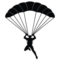 Skydiver flying with parachute silhouette vector isolated on white background 