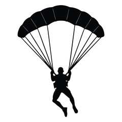 Skydiver flying with parachute silhouette vector isolated on white background 