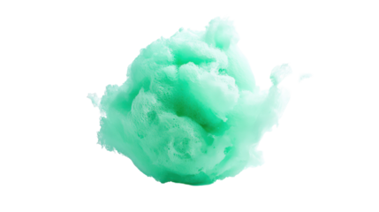 A fluffy, vibrant green cotton candy cloud floating against a transparent background, evoking a sense of joy and nostalgia