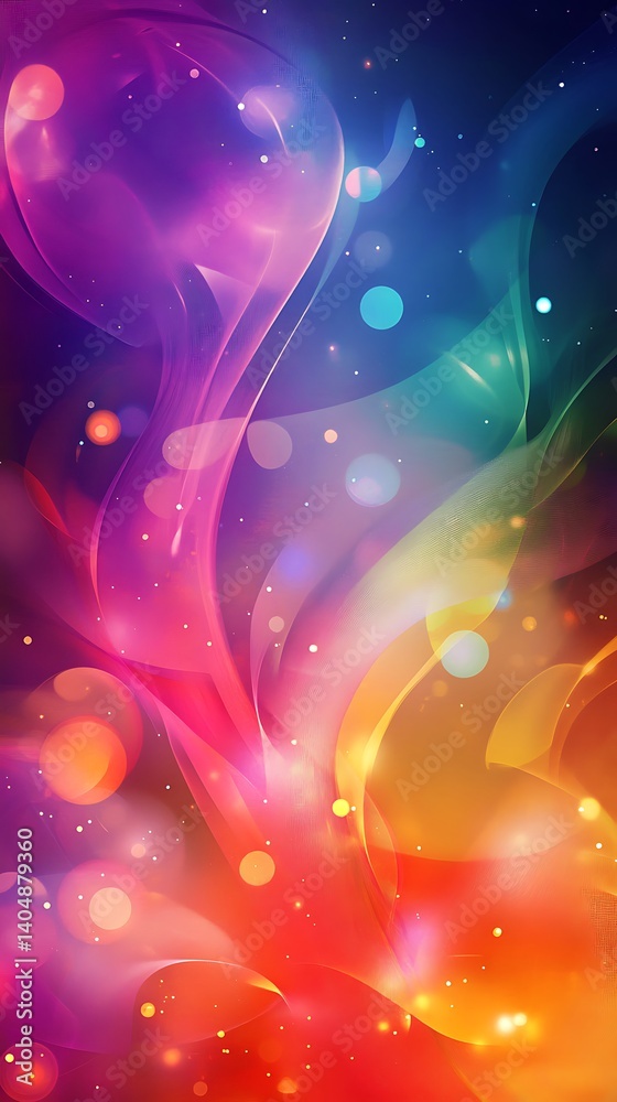 Poster colorful abstract swirls with bokeh effects and vibrant gradations background