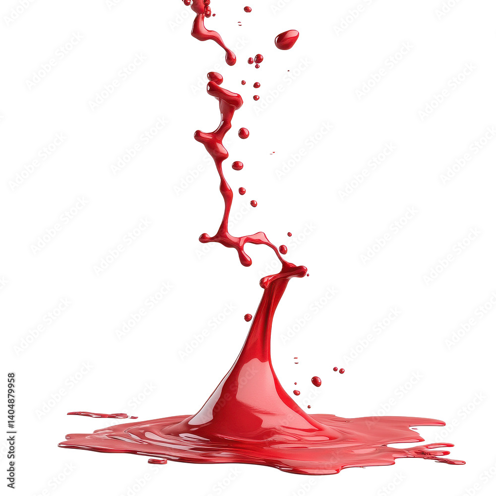 Leinwandbilder Red liquid drops cascading on a Transparent background create an abstract display of color and flow, red liquid drops paint color flow down on PNG background
