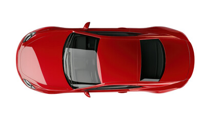 A sleek red sports car viewed from above, parked on a smooth surface, showcasing its aerodynamic design and shiny finish