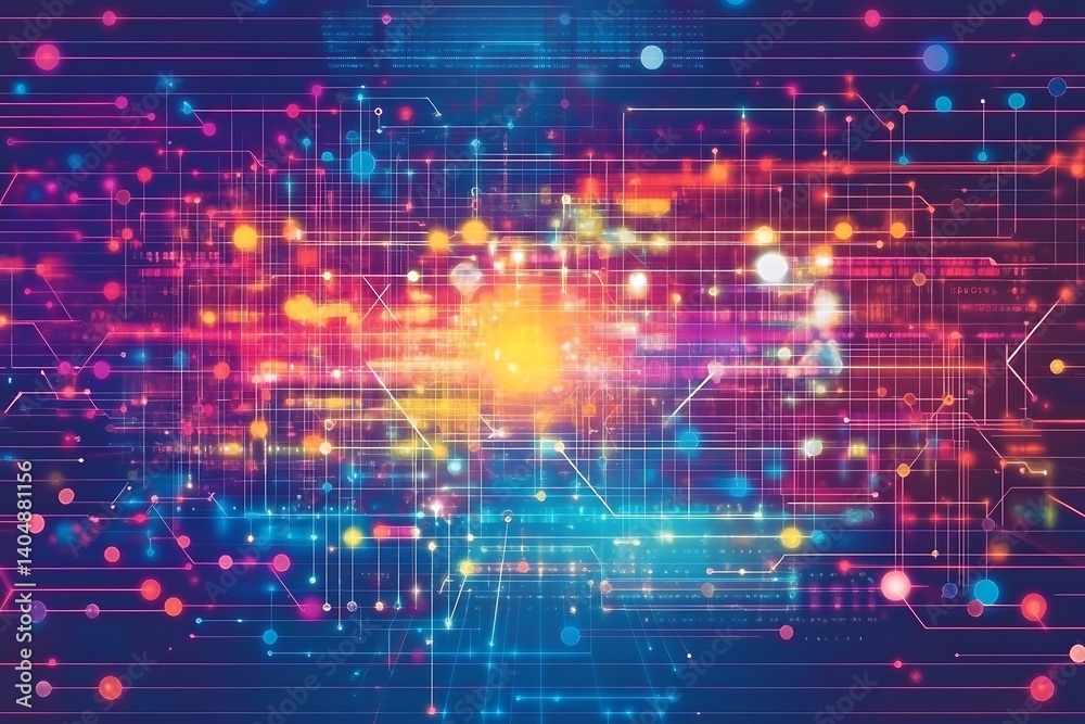 Leinwandbilder futuristic data network circuit board design with glowing nodes and light streaks