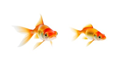 Fototapeta premium Dynamic goldfish swimming together in clear water aquatic life close-up view underwater concept