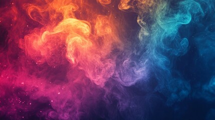 Colorful explosion of abstract rainbow smoke on black