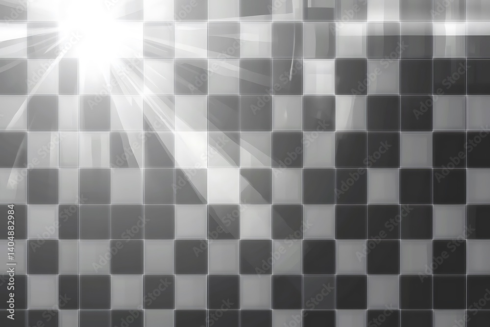 Poster Gray and White Square Tiles with Light Reflection Shiny Texture Background Design