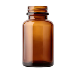 Amber glass bottle with a smooth surface, isolated on a white background, ideal for packaging and storage solutions