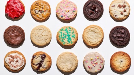 Assorted Colorful Cookies on White Background Perfect for Holiday Celebrations and Gatherings