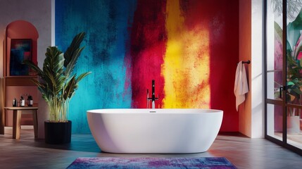 Modern bathroom with bold color accent wall