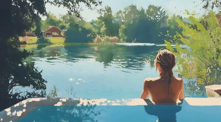 Fototapeta premium young woman relaxing in the lake