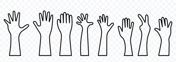 Raised hand silhouettes. Teamwork, collaboration, voting, volunteering concert. vector illustration on white background