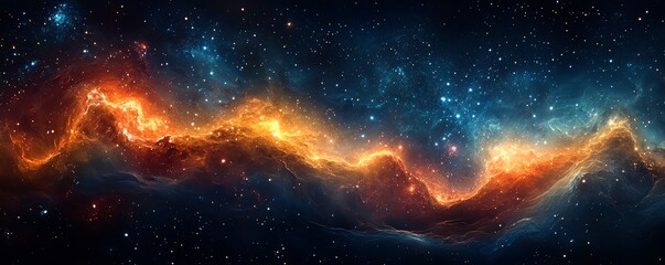 Obraz premium A mesmerizing visual of glowing particles cascading into abstract constellations, creating a dazzling cosmic display.