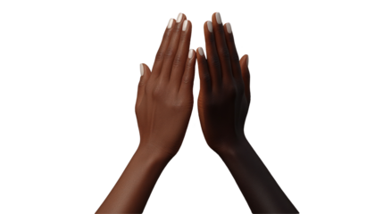 Two hands of different skin tones coming together in a gesture of unity, set against a neutral background