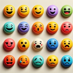 Emojis in Grid: Diverse Expressions, Vibrant Colors, Soft Focus
