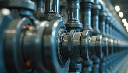 Naklejka premium Industrial Conveyor Rollers in a Factory Setting with a Cinematic Look and Close Up View